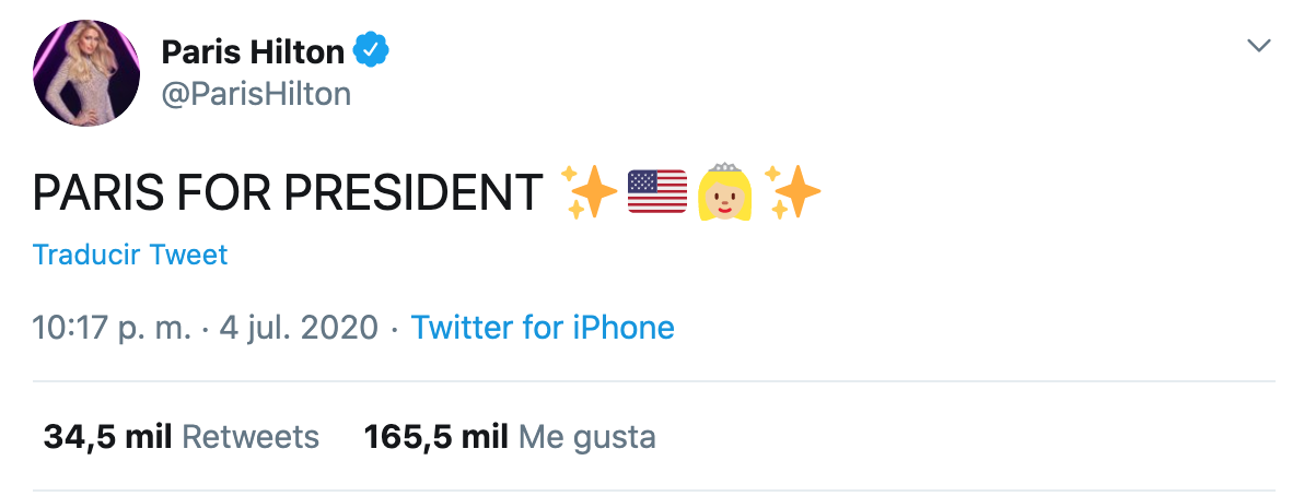 Paris Hilton anuncia que quiere ser presidenta de Estados Unidos