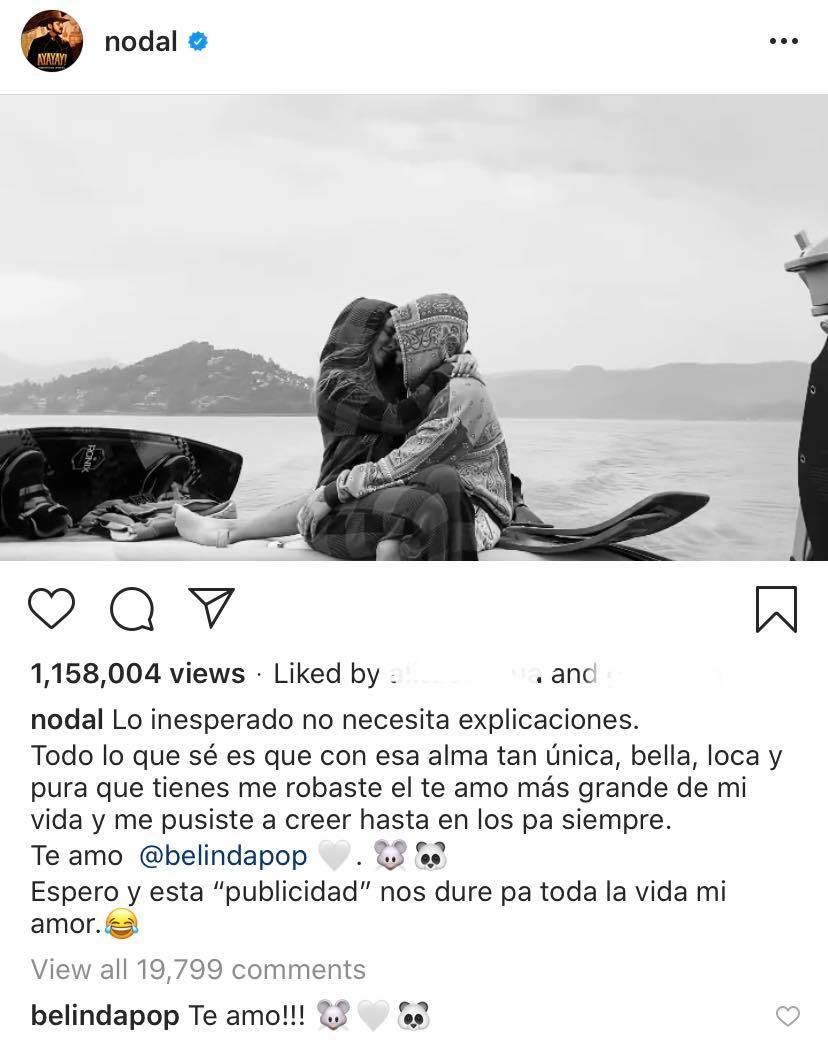 Belinda dice Te amo Christian Nodal en romántico video