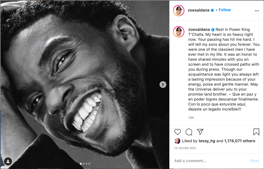 Los Vengadores se unen a las condolencias tras el fallecimiento de Chadwick Boseman