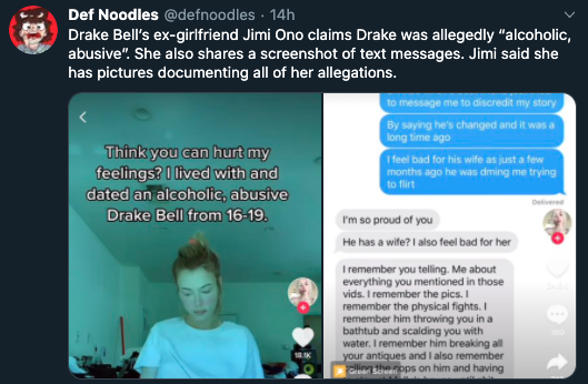 Ex novia Drake Bell lo acusa agresión física verbal