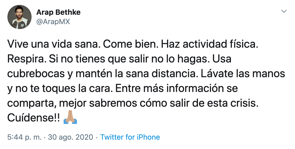 Arap Bethke revela que tuvo coronavirus