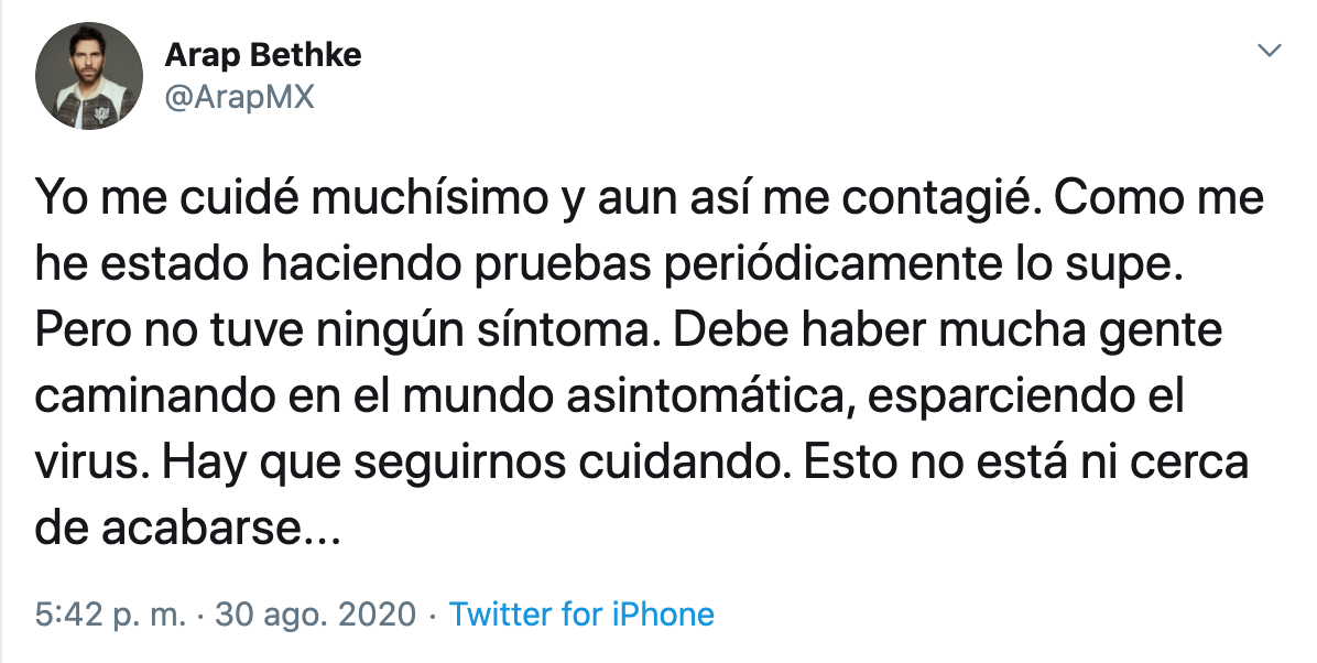 Arap Bethke revela que tuvo coronavirus
