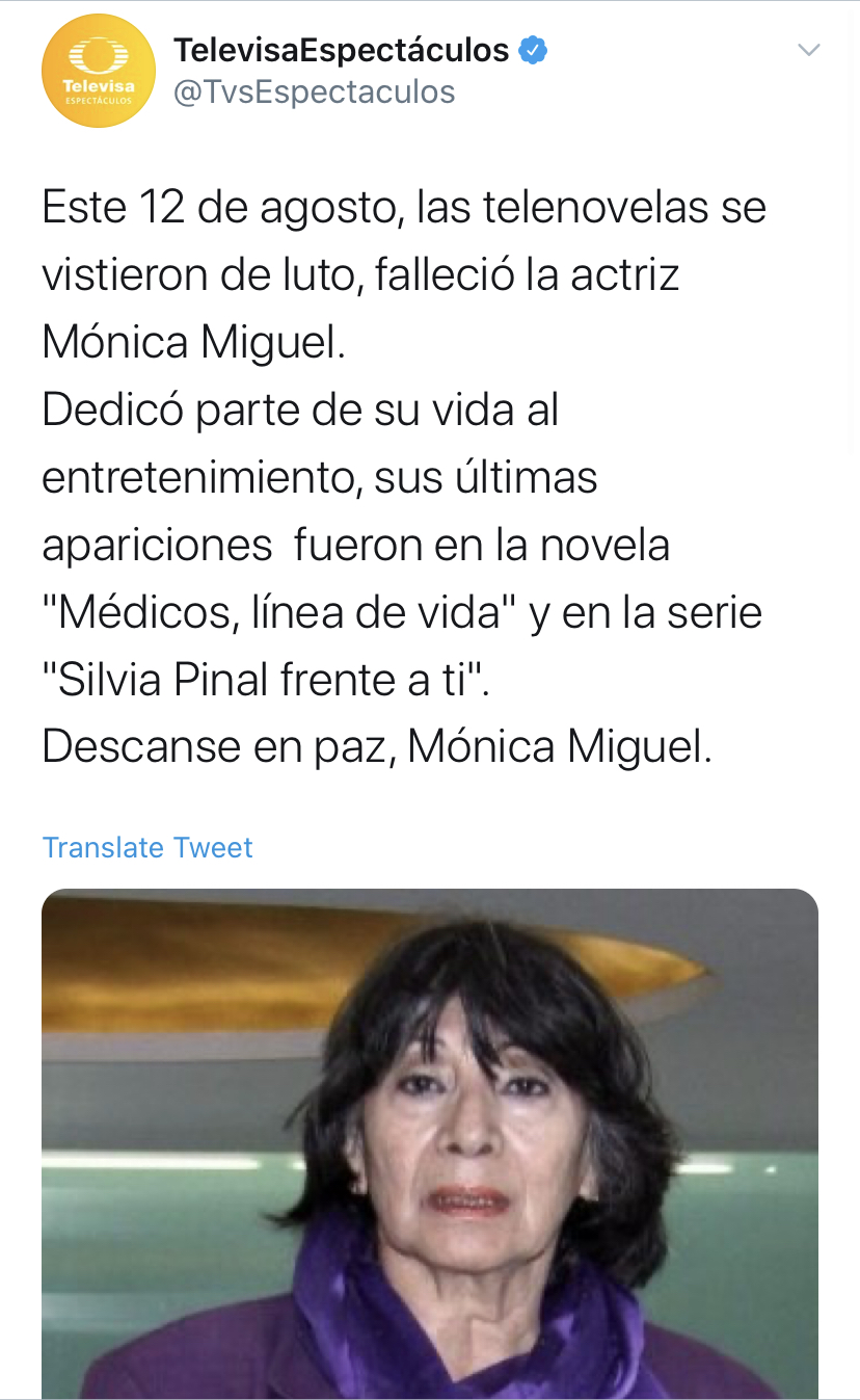 Monica Miguel, muere actriz mexicana