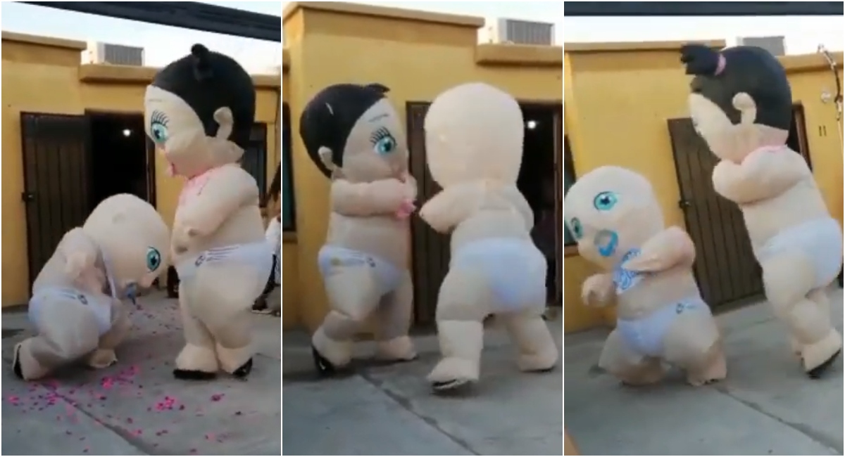 Hacen carrera de botargas para revelar el sexo del bebé