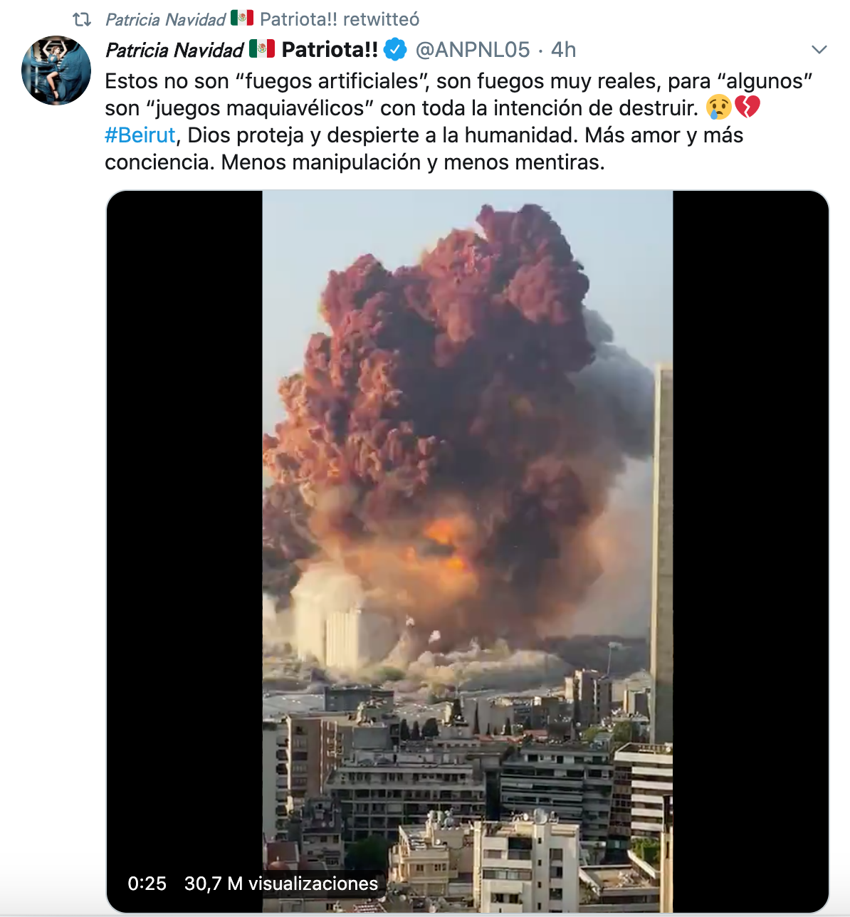 Critican a Paty Navidad por describir la explosión de Beirut como "juegos maquiavélicos