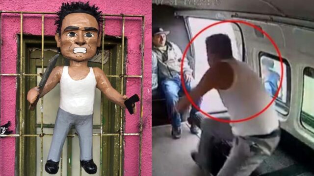 Crean piñata del asaltante de la combi... también le pegaron