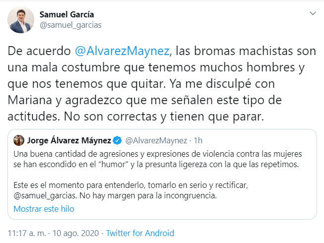 Samuel García le grita a Mariana Rdz por enseñar la rodilla