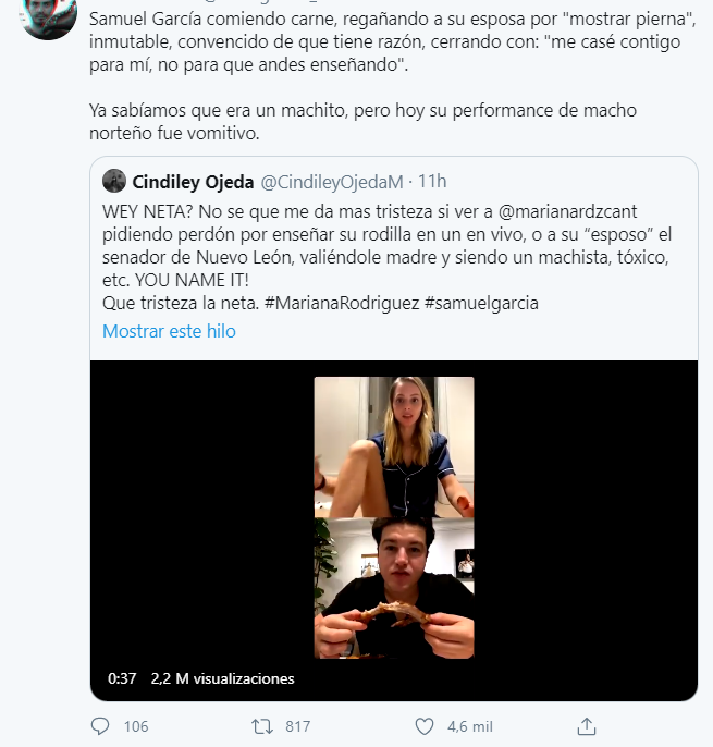 Samuel García le grita a Mariana Rdz por enseñar la rodilla