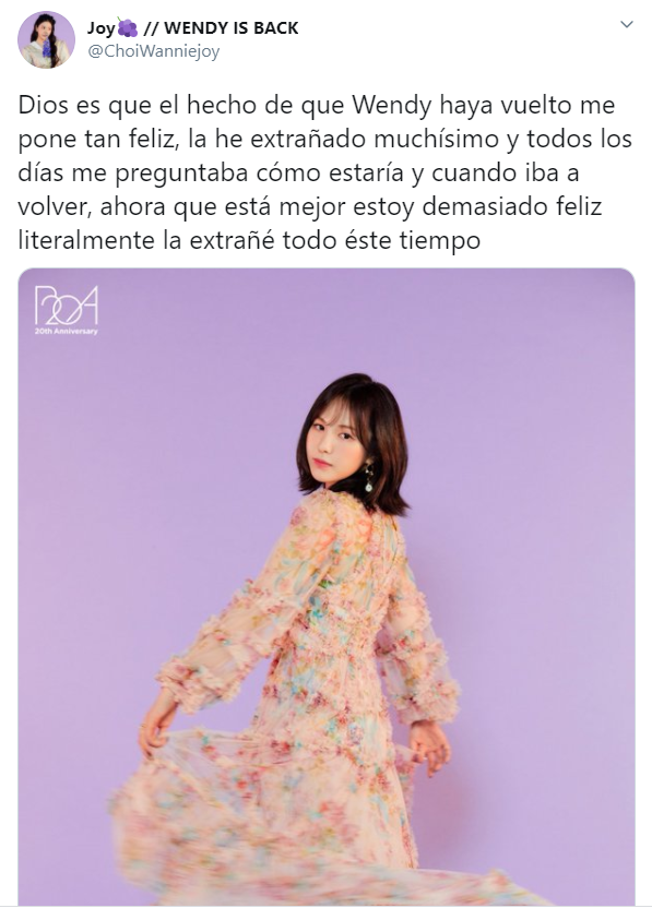 Wendy de Red Velvet regresa luego de su accidente