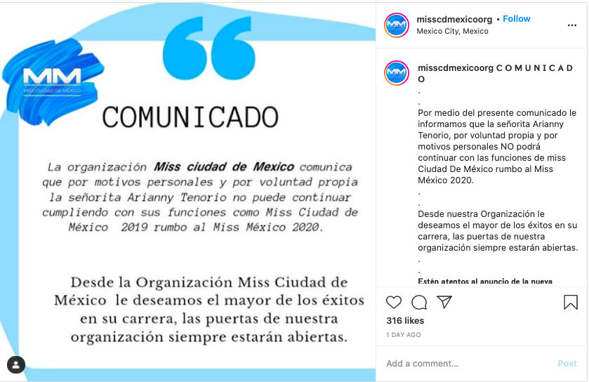 Arianny Tenorio renuncia a ser Miss CDMX luego de la polémica foto de Luisito Comunica