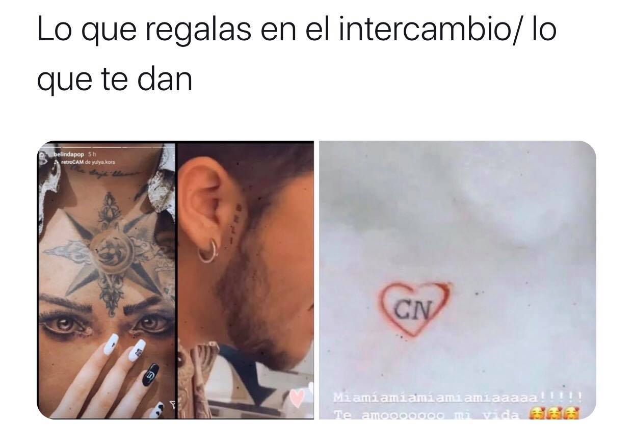 Memes de Belinda y Nodal por los tatuajes que se hicieron en pareja
