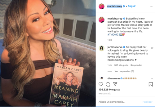 Mariah Carey presenta su libro en instagram