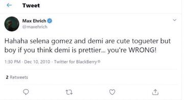 Tuit Max Ehrich Selena Gomez