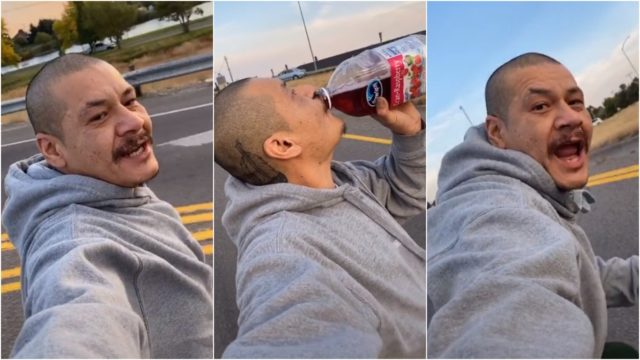 Cholo en patineta canta "Dreams" mientras toma jugo y contagia pura buena vibra