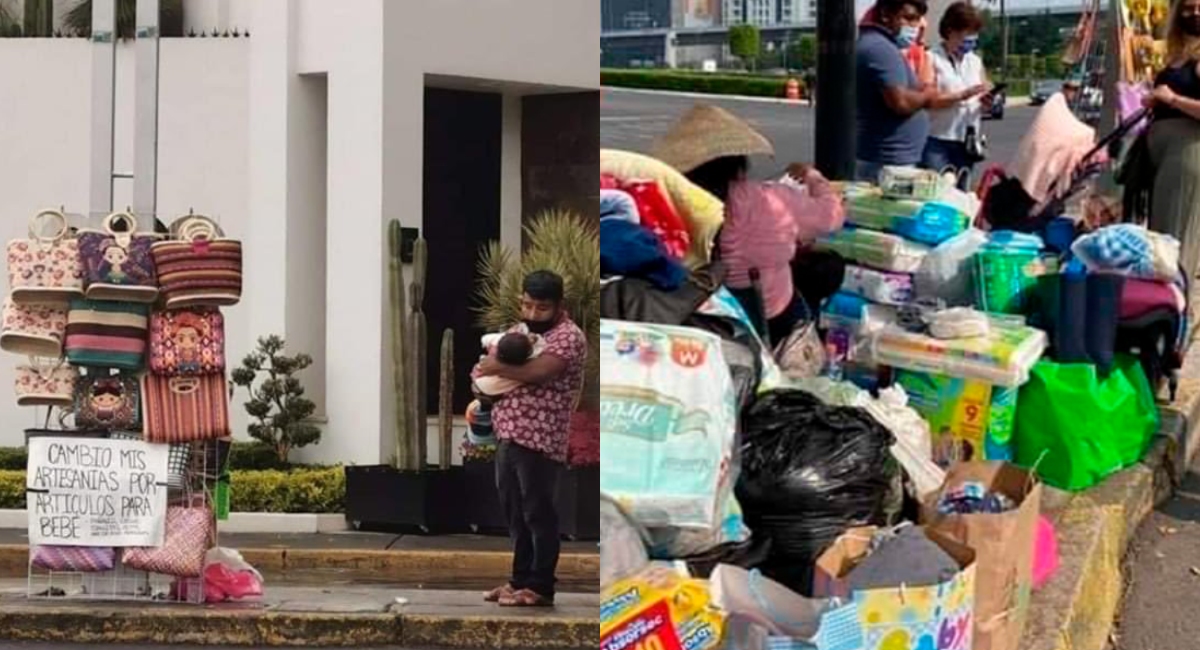 Hombre cambia artesanías por comida para su bebé y se llena de ayuda