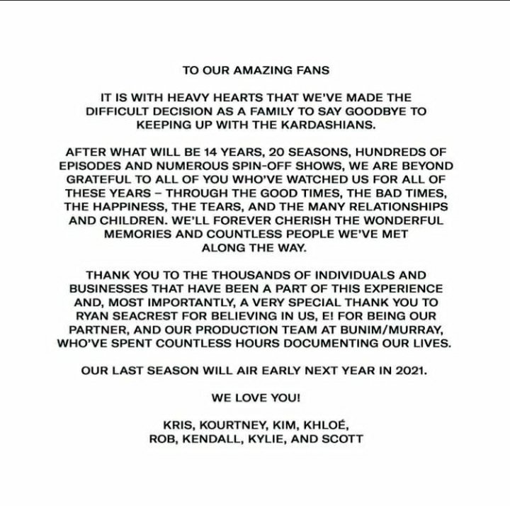 Keeping Up With The Kardashians se termina después de 20 temporadas 