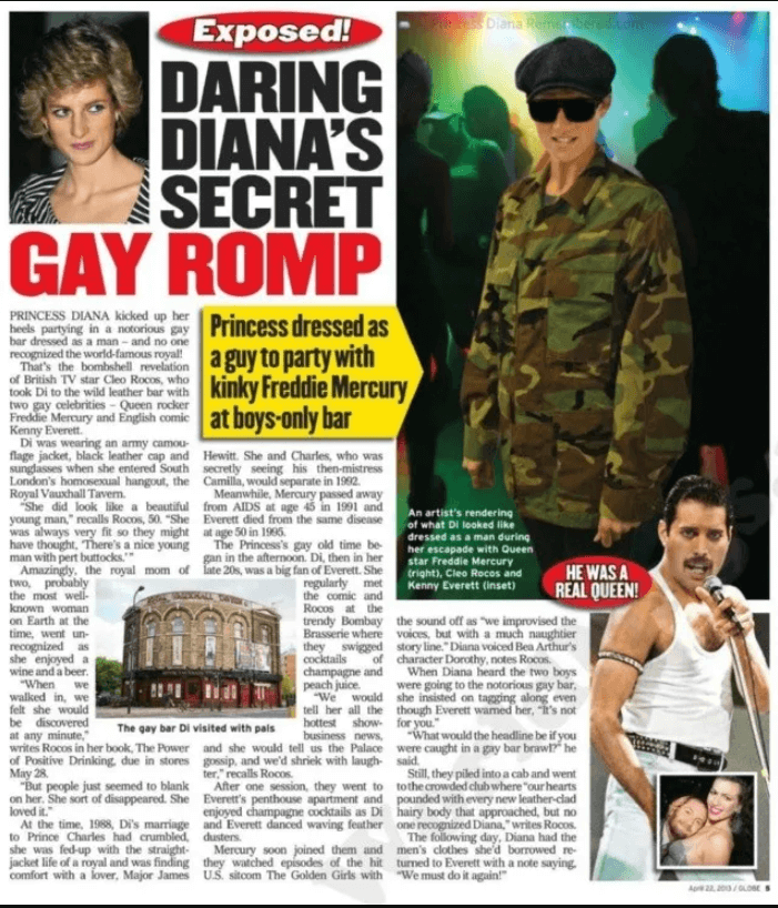 Lady Di y Freddie Mercuri escaparon juntos a un bar gay y así lo vivieron