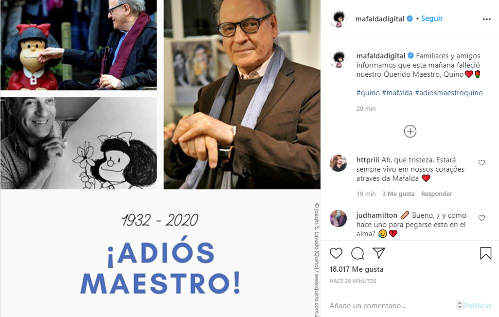 Muere Quino, creador de 'Mafalda', a los 88 años de edad