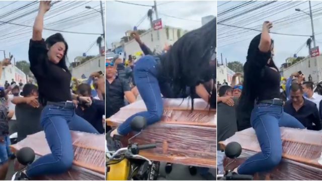 Mujer baila sobre ataúd de su esposo para cumplirle su último perreo