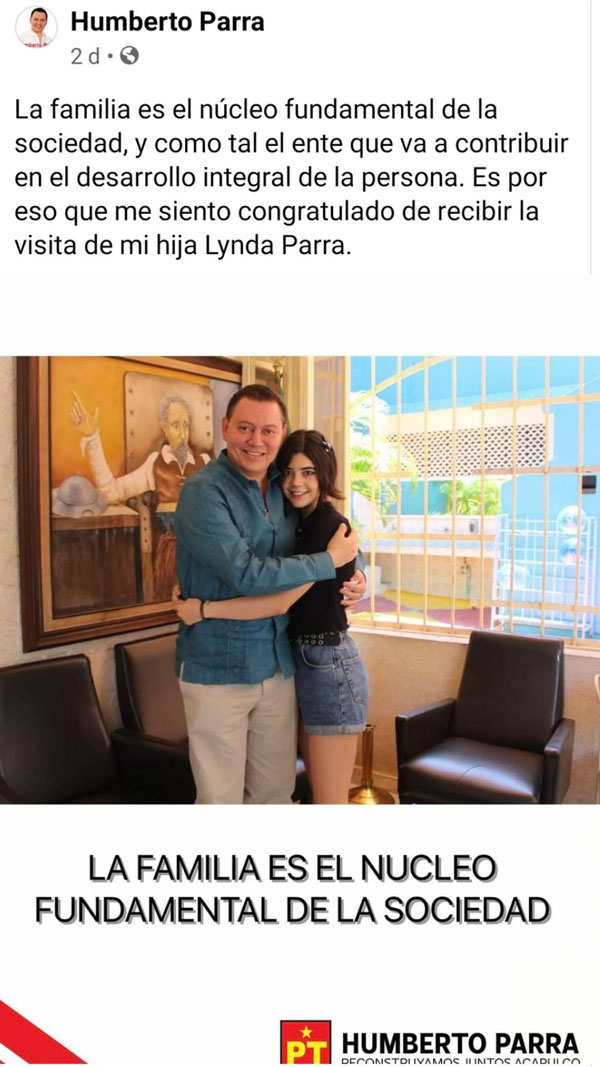Candidato del Partido del Trabajo dice ser papá de Lynda Parras y la usa para campaña