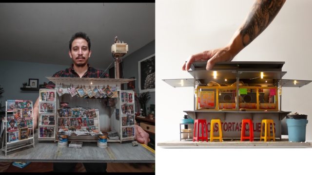 Mexicano recrea puestos de tortas y revistas de la CDMX en miniatura