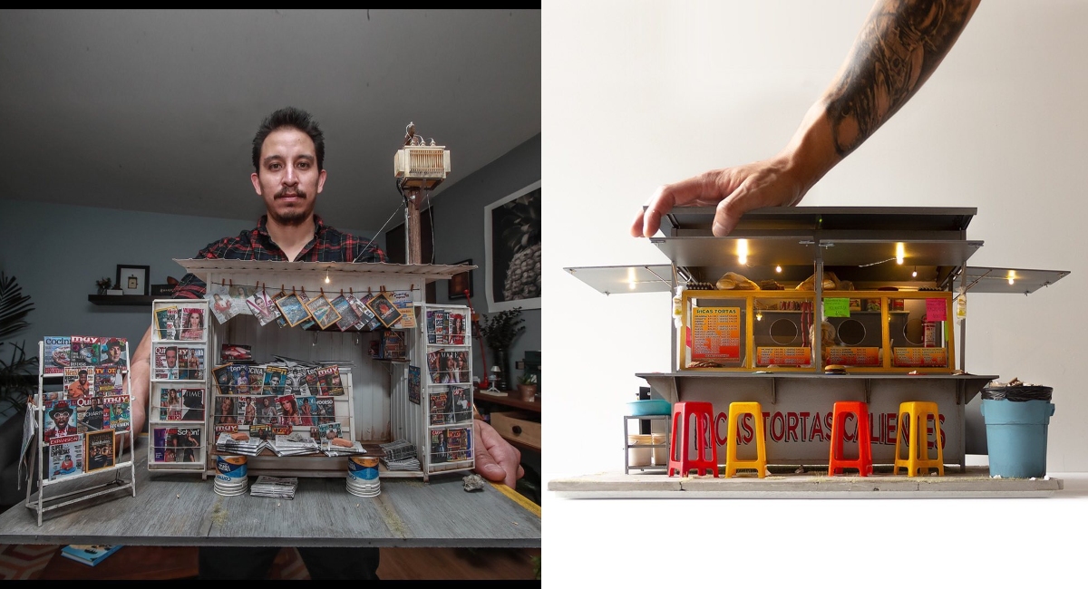 Mexicano recrea puestos de tortas y revistas de la CDMX en miniatura