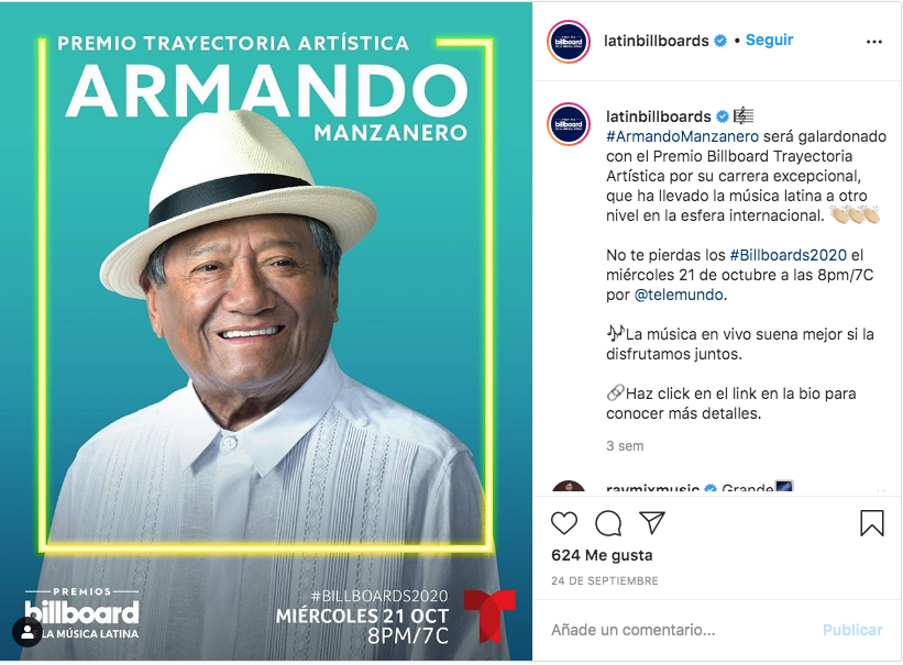 Armando Manzanero en los Latin Billboard 2020