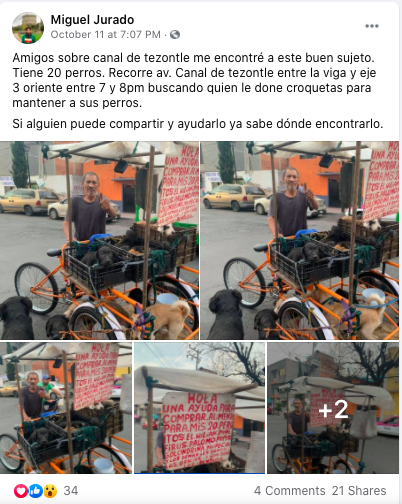 Abuelito sale en un triciclo a pedir comida para sus 20 perritos