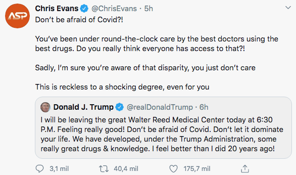 Tuit de Chris Evans contra Trump