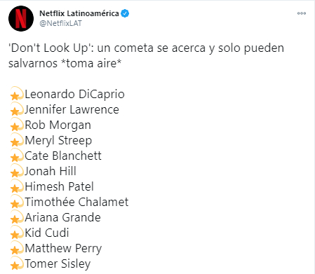Netflix presenta elenco de Dont Look Up