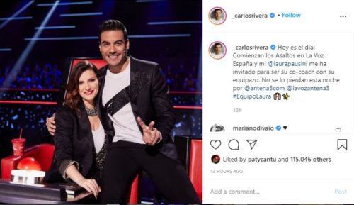 Carlos Rivera con Laura Pausini en instagram