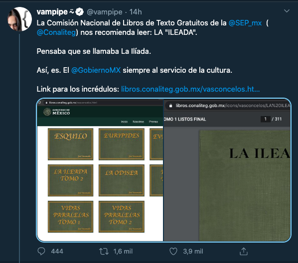  La SEP publica "La Ilíada" e internet los tunde por cambiarle el nombre a "Ileada"