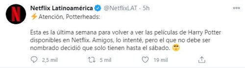 Tuit de Netflix harry potter