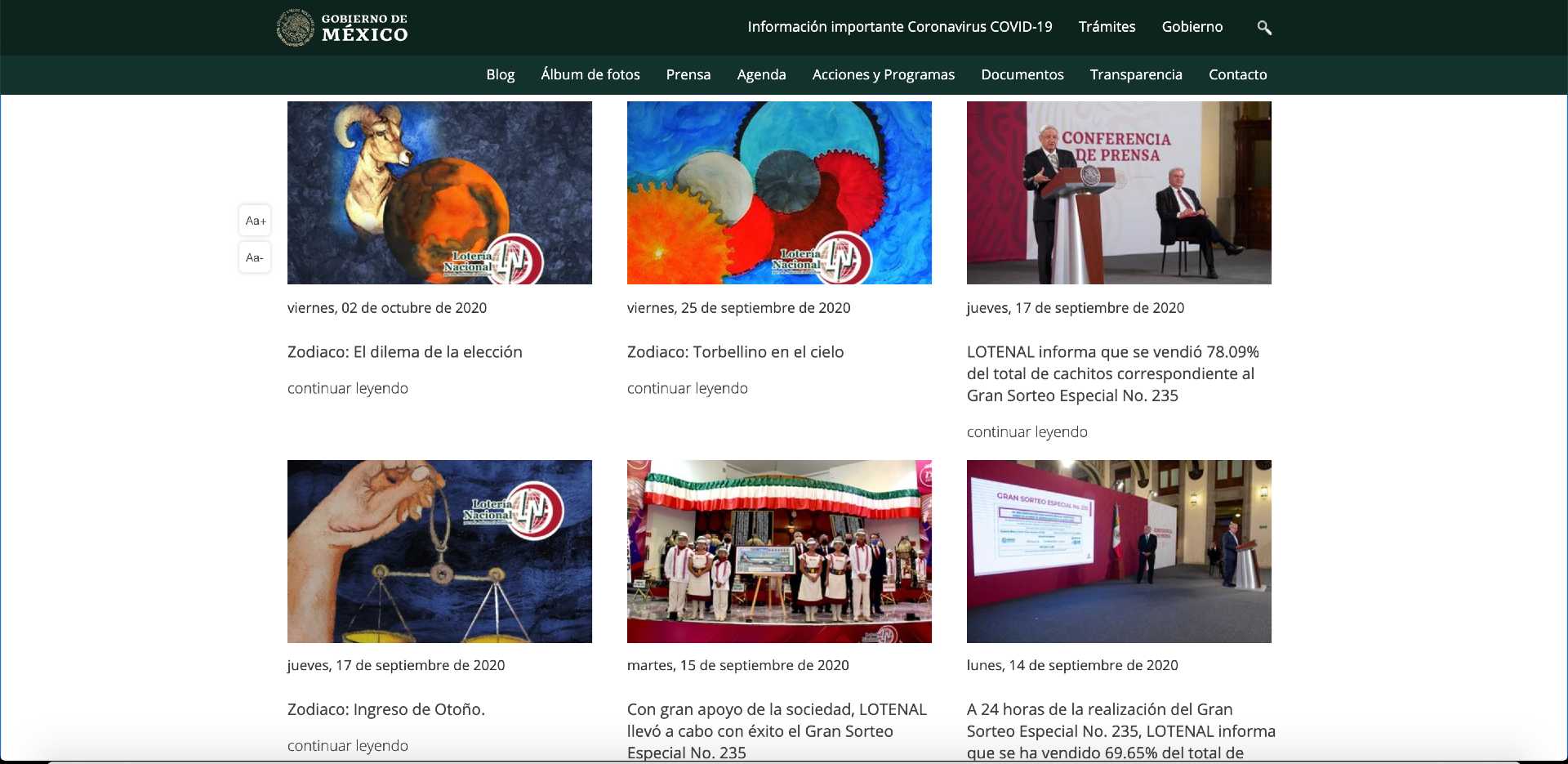 Página del gobierno federal da el zodiaco semanal