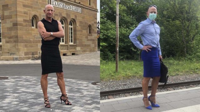 Hombre en Alemania rompe con estereotipos y sale en falda y tacones a trabajar