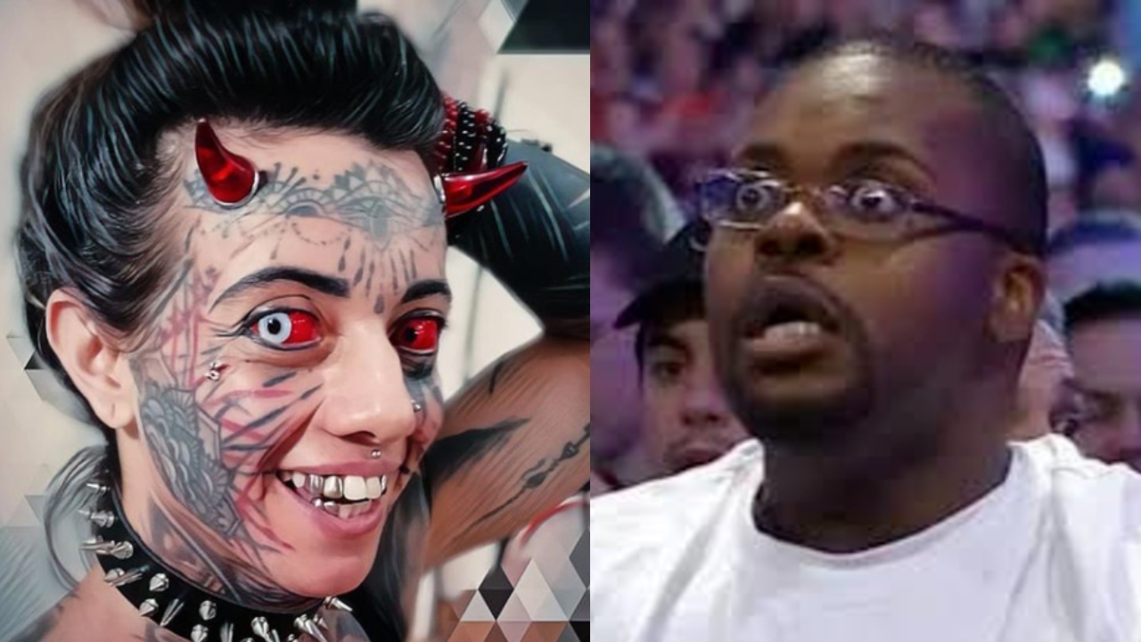 Mujer diablo ojos tatuados