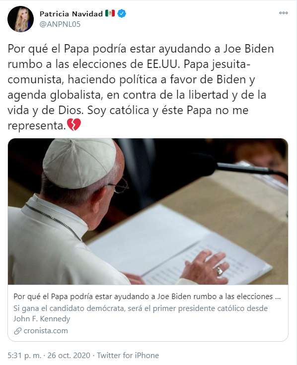 Paty Navidad arremete contra el papa francisco