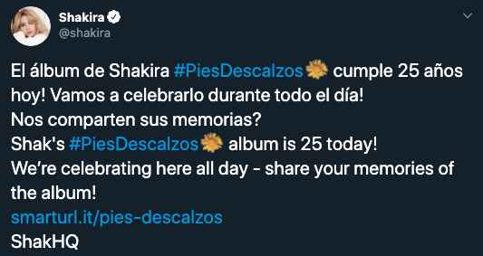 Pies Descalzos Shakira 25 años Twitter
