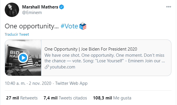 Eminem autoriza usar su cancion en campaña