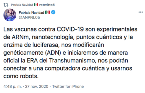 Paty Navidad y la vacuna covid-19 que nos hará robots