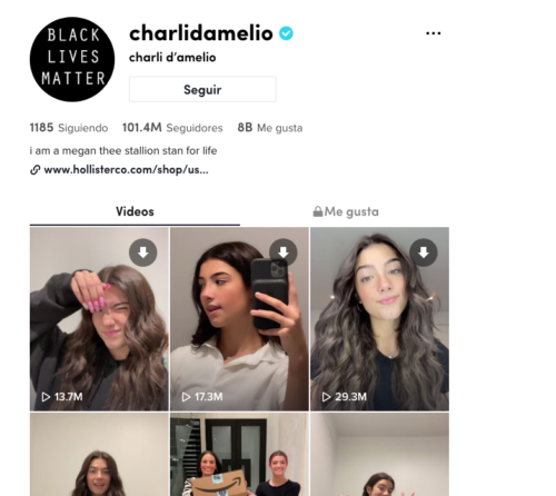 Perfil de Charli D'Amelio en TikTok