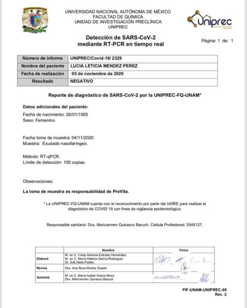 Prueba de coronavirus Lucia Méndez