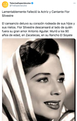 Tuit fallecimiento Flor Silvestre