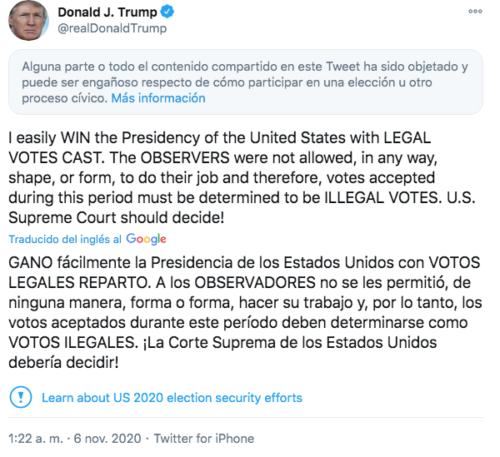 Tuit engañoso de Donald Trump