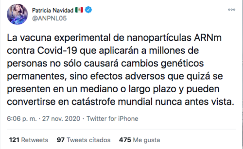Tuit Paty Navidad cambios genéticos vacuna covid-19