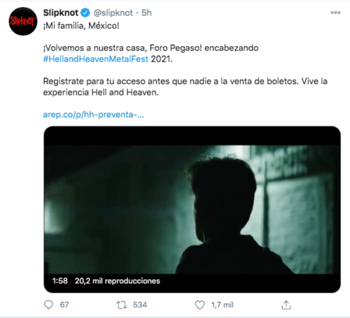 Tuit slipknot de regreso en México para el 2021