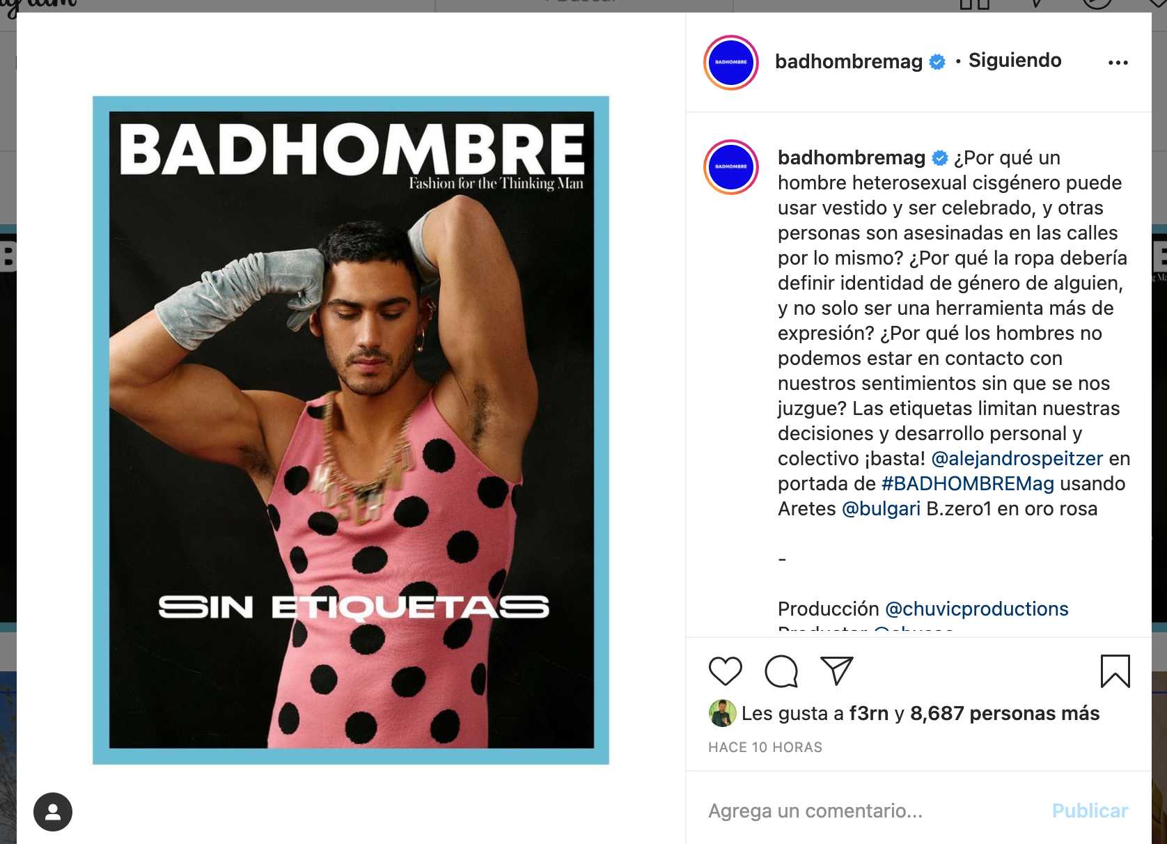 Alex Speitzer posa con vestido en badhombre magazine