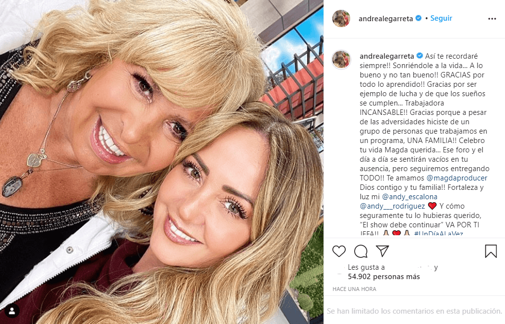 Andrea Legarreta y conductores de Hoy lamentan la muerte de Magda Rodríguez