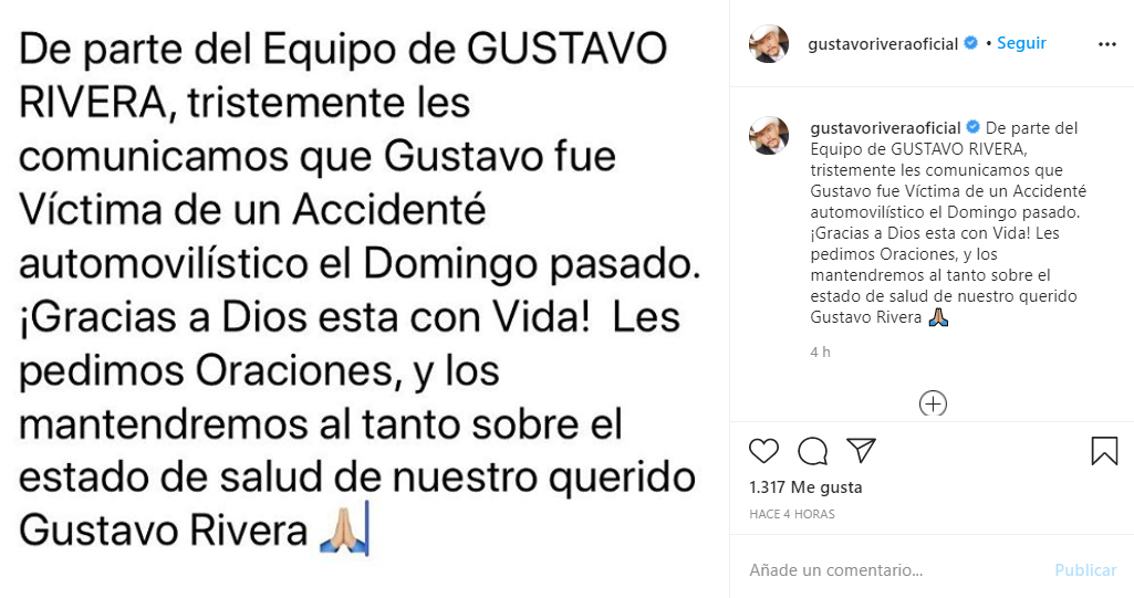 Gustavo Rivera sufre accidente automovilistico