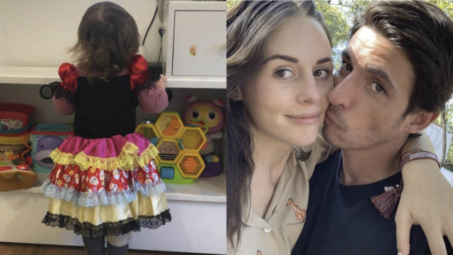 Alberto Guerra y Zuria Vega apoyan a su hijo de un año para usar vestido